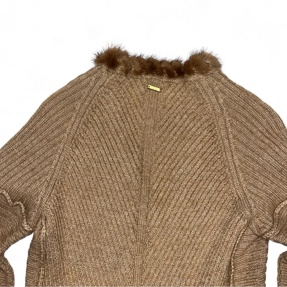 Roberto Cavalli Tan Sweater Camel Hair Belted Medallion V Neck 6 VTG Vintage 🟡